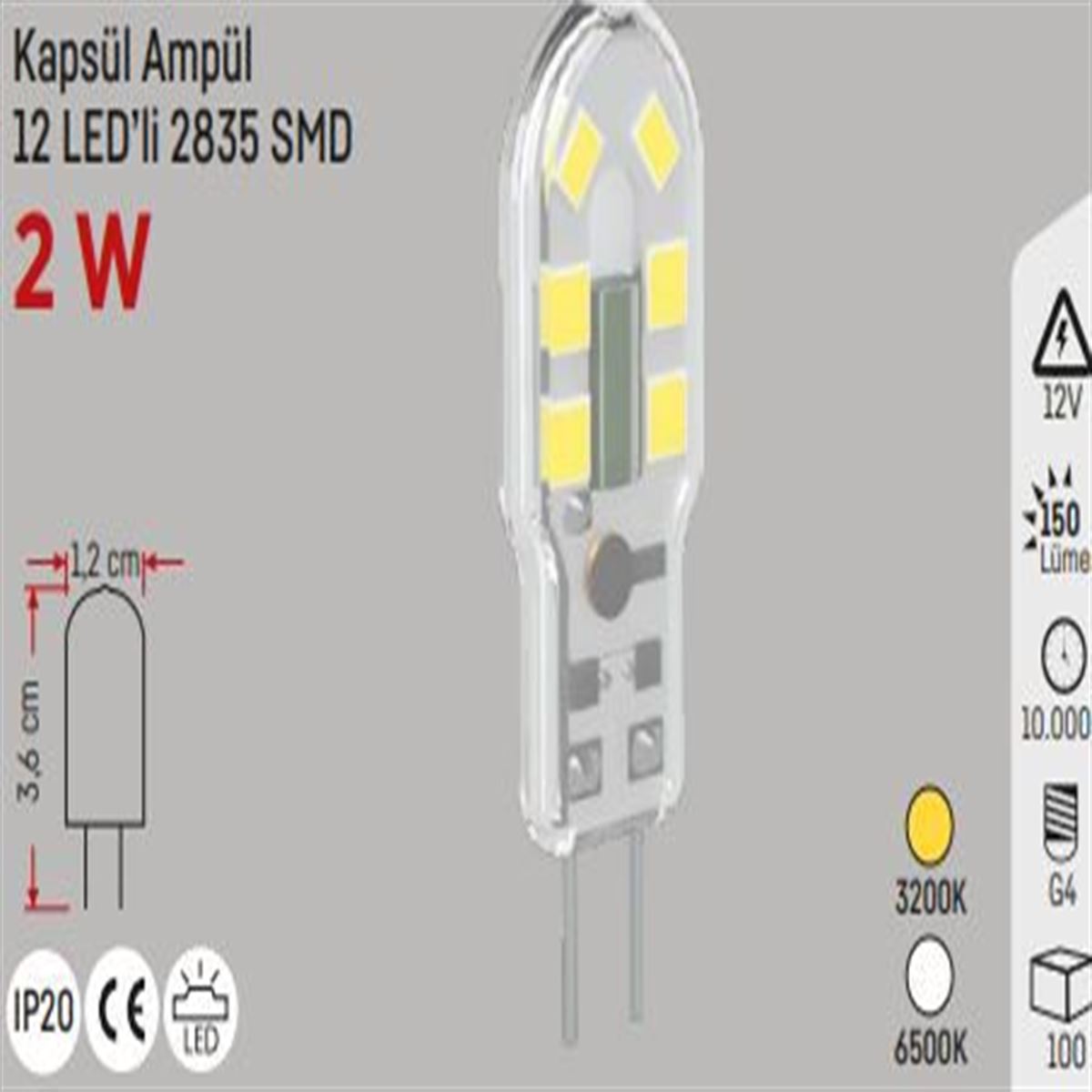 2W.12V.LED KAPSÜL G4 BEYAZ 1